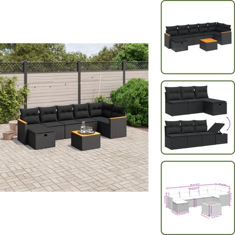 Salon de jardin 8 pcs avec coussins noir résine tressée - Ensemble Salon De Jardin - Mobilier De Jardin - Canapé Extérieur - Chaise Extérieure - Table Basse Jardin (1/5)