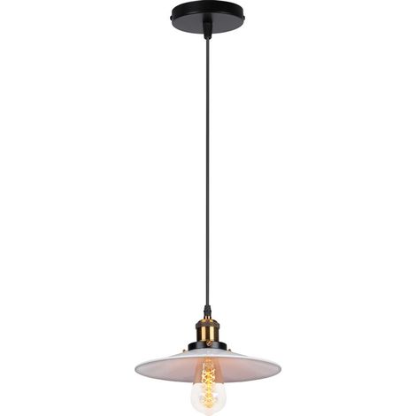 Rétro Lustre Suspension Industrielle 22cm Plaofnnier Fer Abat-jour en Métal Blanc (1/5)