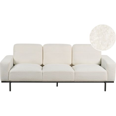 Sofá sala de estar moderna 3 plazas tapizado en bouclé patas de metal en color blanco Sovik