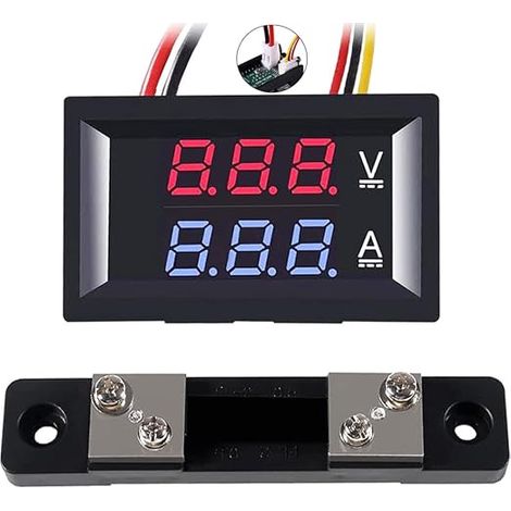 1pc 0.28" Digital Voltmeter Ammeter Voltage Amperage Current Tester DC 0-100V 50A Dual Red Blue LED Display 2 in 1 Tester with 50A/75mV Shunt (1/4)