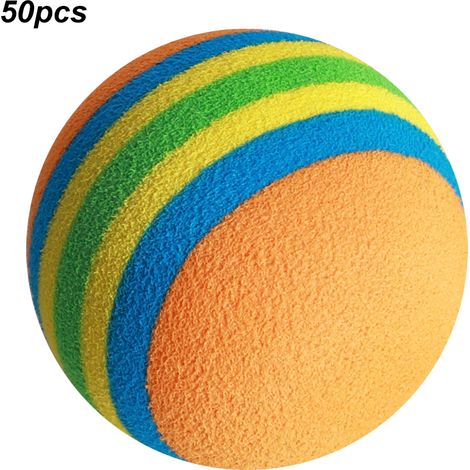Lot de 50 balles en mousse EVA légères résistantes à l'usure pour entraînement intérieur, rayures multicolores orange bleu jaune vert, jouet divertissant pour chat. (1/5)