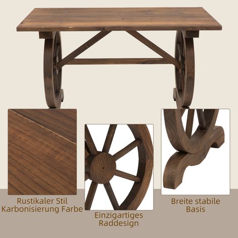 Table de jardin, table de balcon, table en bois massif, forme ronde, résistant aux intempéries, bois naturel, 110 x 60 x 65 cm (1/5)