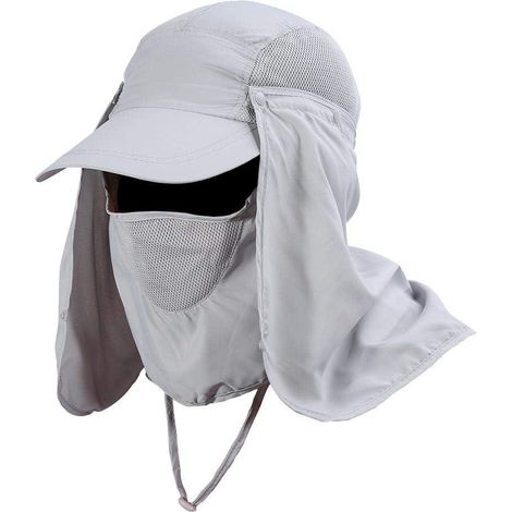 Chapeau 3-en-1 avec visière amovible, casquette intégrale anti-UV, protection complète visage et cou, respirant et séchage rapide (gris) (1/5)