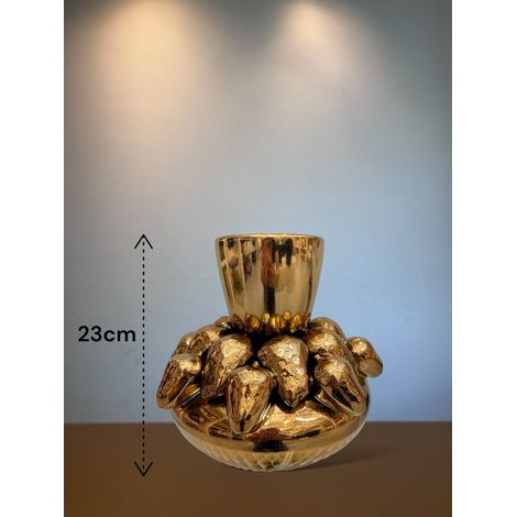 Vase Décoratif en Porcelaine Jaune Doré Motif Fraise Fait Main pour Fleurs Ø 22 x H 23 cm - PANGIVO (1/5)