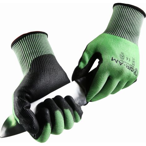 (Vert XL) Gants de niveau 5 résistants aux coupures avec revêtement en mousse de nitrile, compatibles avec les écrans tactiles. (1/5)