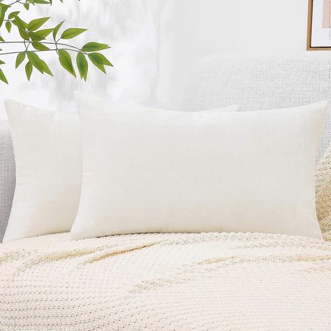Housses de coussin décoratives pour canapé 30 x 50 cm (lot de 2), en chenille douce unie, pour canapé, lit ou salon, couleur crème et blanc.