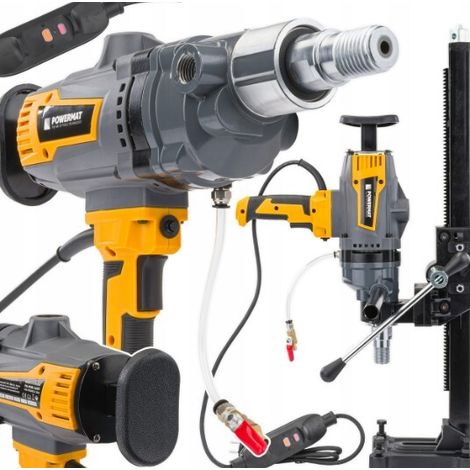 Kernbohrgerät 2600W – Nassbohren in Stein und Stahlbeton – Drehzahl 0-1500 U/min – Stativ und Schulterstütze inklusive – Powermat (1/5)