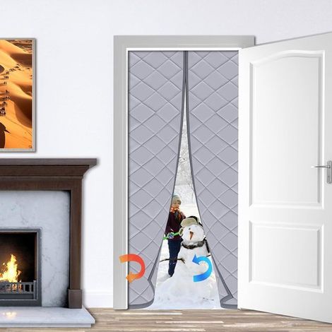 Magnetischer und hitzebeständiger Türvorhang, 100 x 220 cm, verbessert und verstärkt, Thermovorhang, Schutz vor Kälte, isolierender Vorhang gegen Kälte und Hitze, winddicht, grau (1/3)