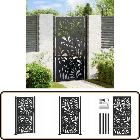 vidaXL Portail de jardin noir 105x180 cm acier conception de vagues (1/5)