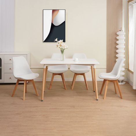 Ensemble repas table + 4 chaises blanc et naturel - SCANDI