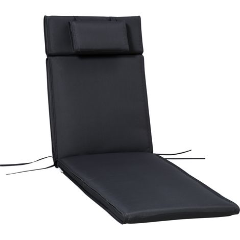 Garden Sun Lounger Cushion Replacement Soft Sunbed Reclining Chair Relaxer Pad Pillow, Cushion ONLY - Black (1/5)