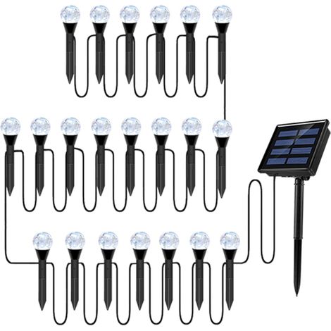 Luci a stringa solari impermeabili con sfere di cristallo, 8 modalità, 4 colori, 6,75 m, 20 LED (bianco/luce calda/blu/rosa) (1/5)