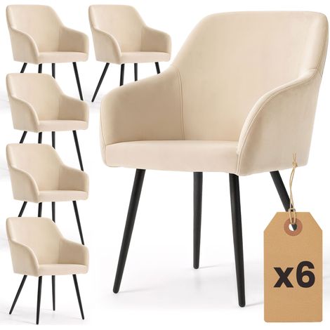Lot de 6 Chaises en velours lisses ESTELLE Beige pieds noirs (1/5)