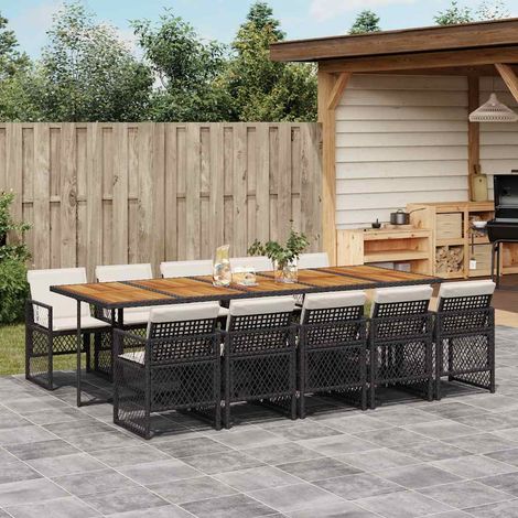 11-tlg. Garten-Essgruppe mit Kissen Schwarz Poly Rattan (1/5)