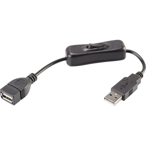 Renkforce USB-Kabel  USB 2.0 USB-A Stecker, USB-A Buchse 0.25 m Schwarz inkl. Ein/Aus-Schalter, verg