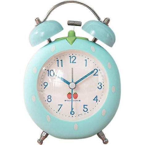 Réveil en forme de fraise avec rétroéclairage, sans tic-tac, simule un réveil bruyant, convient aux chambres, tables de chevet et bureaux, vert et bleu.