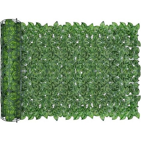 Clôture Artificielle de Feuilles de Lierre artificielles, Écran de clôture antivol de Jardin extérieu,Mur Vegetal clôtures décoratives Faux Fond d'écran d'herbe,300x50cm (Feuille de pastèque) (1/5)
