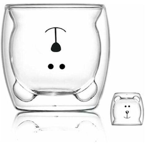 QORVA-Tasse de café Double paroi isolée Coupe à Lunettes Animal Mignon thé Lait Tasses Cadeau Original pour Noël Action de graces Copains (Sourire Ours)-Fei Yu