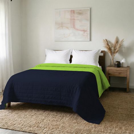 Couette d'été, 260x270 cm, Vert Pomme/Bleu Foncé (1/5)
