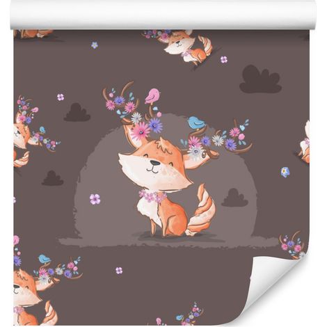 Carta da parati con volpi, uccelli e fiori per soggiorno e camera da letto, 50x1000 cm (1/5)