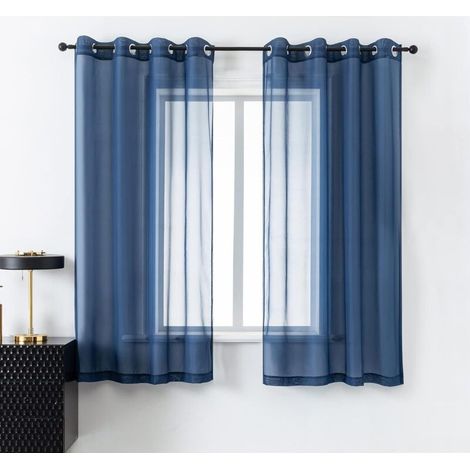 Rideau en tulle translucide avec œillets, 2 panneaux (134 cm x 160 cm, bleu marine) (1/5)