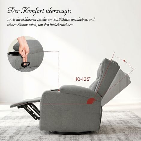 Fauteuil TV confortable, siège salon élégant, relaxeur à dossier inclinable et repose-pieds, fauteuil pivotant (lot d'1 pièce) (1/5)