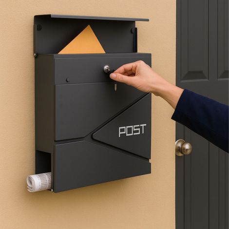 Briefkasten mit zeitungsschlitz - stahl matt schwarz (1/5)