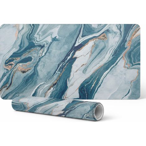 Alfombrilla protectora de vinilo para el lugar de trabajo, dise帽o de olas de m谩rmol, 120 x 60 cm.