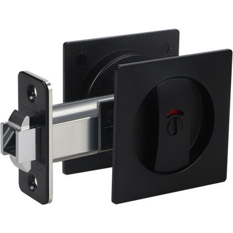 SABIR Serrure de porte de poche noire avec tirette de bord, indicateur rouge et vert, serrure de porte de poche pour lit/baignoire/den, montage encastré, affleurant à la surface, quincaillerie de port (1/4)