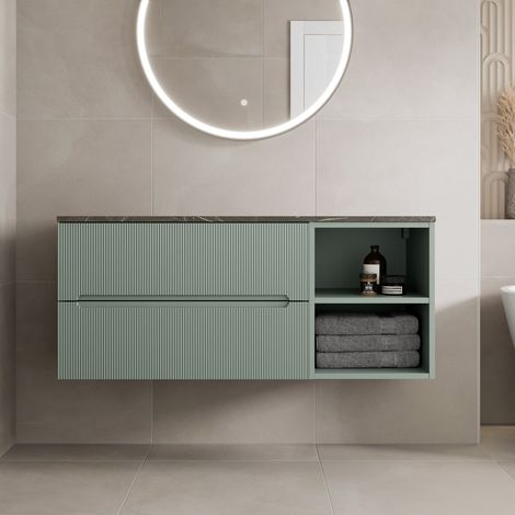 1200mm Bathroom Vanity Unit Countertop Wall Hung Drawer Units & Shelves Green (1/5)