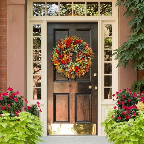 Guirlande En Eucalyptus - 35 Cm - Décoration Porte D'Entrée Automne Noël Mariage - Fausse Guirlande Avec Feuilles Rouges - 1 Pièce (1/5)