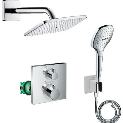 HANSGROHE Conjunto de grifería termostática para ducha empotrable Ecostat Square + fijo de ducha Raindance E 240 (1/5)
