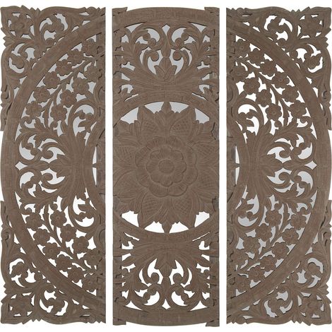 Retable avec 3 pièces ajourées en Bois avec Miroir Naturel 120 x 2 x 120 cm, MDF, 120x2x120cm (1/4)