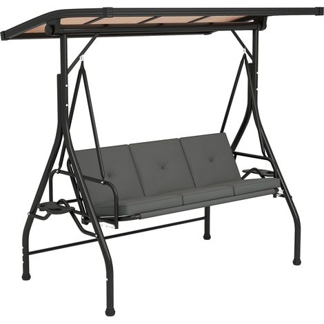 Outsunny 3 Seater Garden Swing Seat Bed, Convertible Swing Chair, Dark Grey (1/5)
