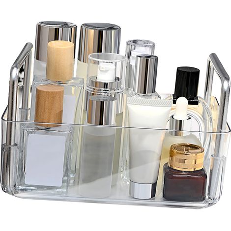 Aufbewahrungsbox für Kosmetikartikel auf dem Schreibtisch, stapelbare, transparente PET-Aufbewahrungsbox mit Schmuckfächern für den Schminktisch. (1/5)