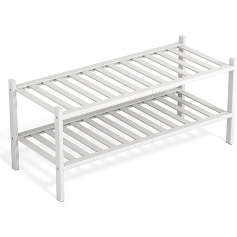 Bambou Meuble de Rangement - 2 Niveaux Rangement Chaussure - 68 x 28 x 32 cm - Etagere Chaussure - Range Chaussures - Rangement Chaussures - Porte Chaussures - Étagère Chaussures (Blanc) (1/5)