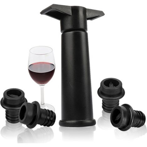 Pompe À Vide Pour Vin - Bouchon Étanche En Silicone - Conservation Du Vin Ouvert - Lot De 5 Pièces (1 Pompe + 4 Bouchons) (1/5)