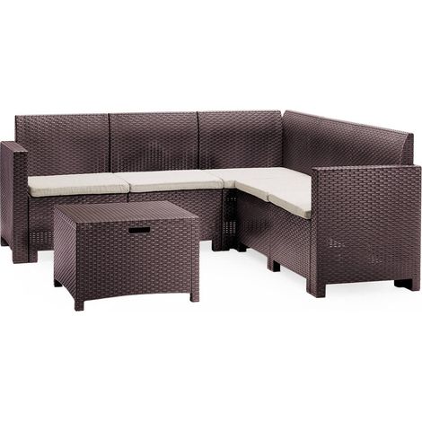 Set salotto da esterno Somnus, Salottino outdoor, Set da balcone o giardino, Composizione soggiorno per esterni, Made in Italy, Marrone (1/5)