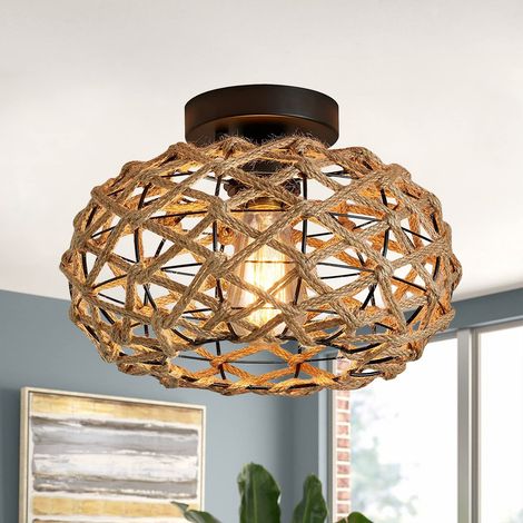 Plafonnier en rotin, lustre bohème, suspension de style industriel, lustre de plafond de style Wabi-sabi pour ferme, chambre, couloir, entrée, cuisine (1/5)