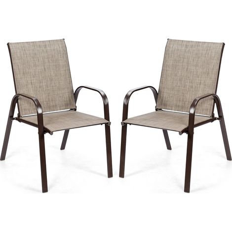 COSTWAY 2 Pcs Patio Dining Chairs Bistro Chairs W/Curved Armrests-Grey