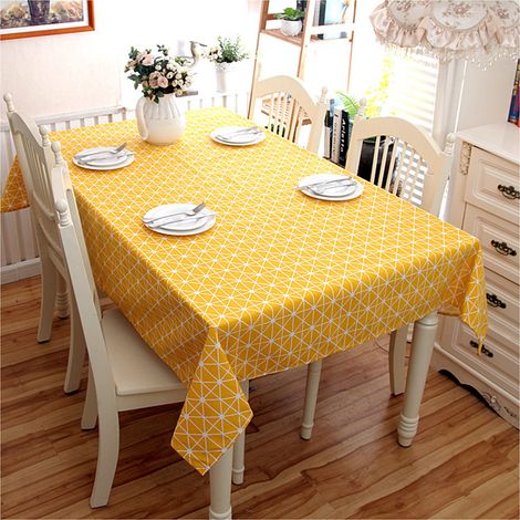 Nappe rectangulaire en coton et lin, nappe à carreaux, nappe anti-poussière, nappe de cuisine 140140CM (jaune) (1/5)