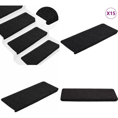 Stufenmatten Selbstklebend 15 Stk. 65x24,5x3,5 cm Schwarz - Treppenmatten - Teppiche Für Treppen - Treppenläufer - Rutschfest - Schwarz - Home & Living (1/5)