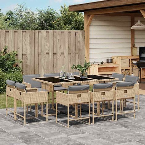 11-tlg. Garten-Essgruppe mit Kissen Beigemischung Poly Rattan (1/5)