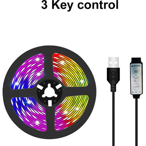 Bandeau lumineux LED d'ambiance, pour meubles, escaliers, pièces, contrôleur USB 3 boutons, LED 2835, non étanche, 1 m (1/5)