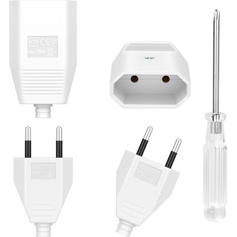4 PCS Prise Electrique Mâle Femelle, 250V 2.5A Coupleurs Plats Euro  2 Broches Fiche européenne plate, Fiche Electrique Mâle Femelle Plate avec Tournevis, pour Appareils Electroménagers(Blanc) (1/5)