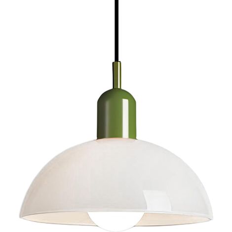 Suspension Moderne Verre Coupole Métal, Lampe Suspendue Hauteur Réglable, Plafonnier Industriel E27 pour Cuisine, Salle à Manger, Loft (Blanc, 25 cm)