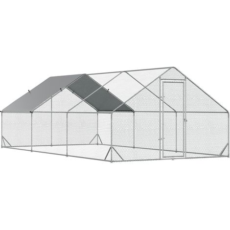 CHICFURN Parque exterior para aves 300x600x200 cm acero plateado con techo de sombra (1/5)