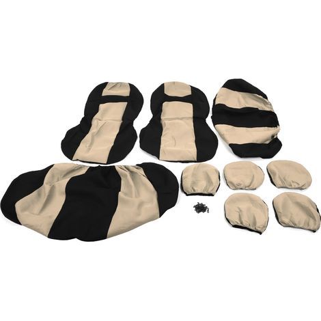 9-teiliges Autositzbezug-Set, atmungsaktiv, staubdicht, universelles Zubehör für 5-Sitzer-Pkw, beige, schwarz (1/5)