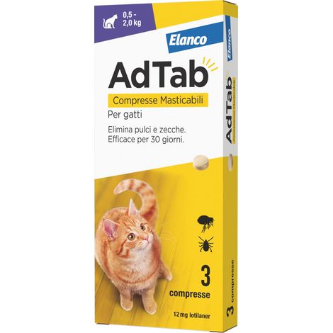 Elanco ANTIPARASSITARIO COMPRESSA MASTICABILE AdTab x gatti 0,5÷2,0 kg. (cf. 3 compr. da 12 mg)
