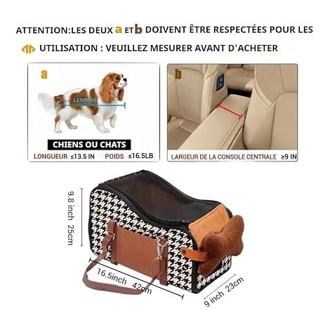 Dog Central Console Car Seat, Puppy Car Seat, Central Console for Small Dog (Orange Houndstooth) (1/4)